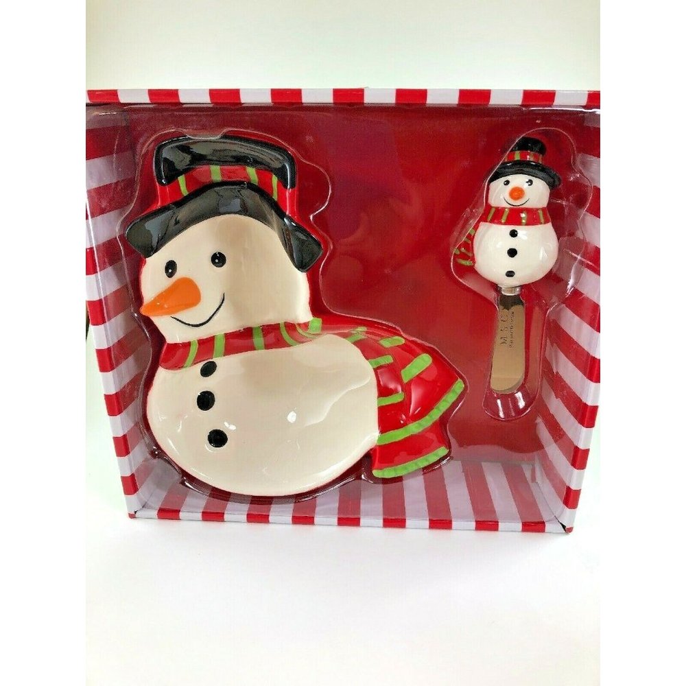 Snowman Shaped Dip Bowl & Spreader Ceramic New
